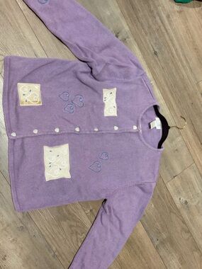 Christopher & Banks Lavender Cardigan with Heart and Patch Details